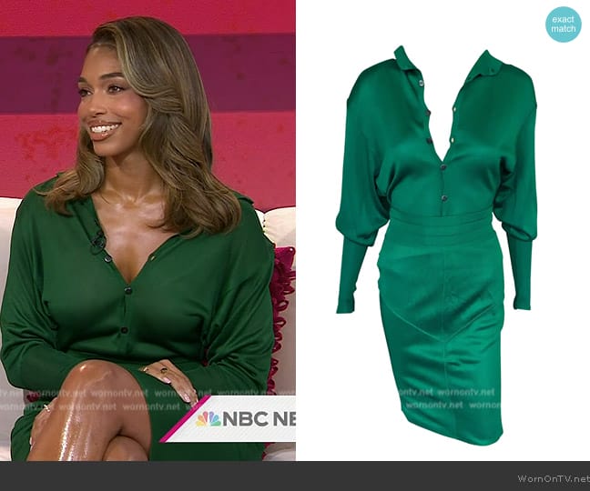 Azzedine Alaia Green Knit Skirt and Bodysuit Top 2 Piece Set worn by Lori Harvey on Today