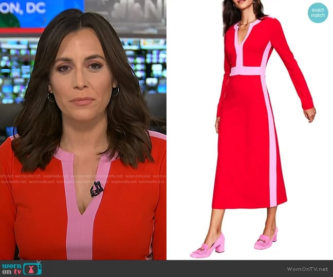 Boden Catherine Ponte Midi Dress in Rouge worn by Hallie Jackson on Today