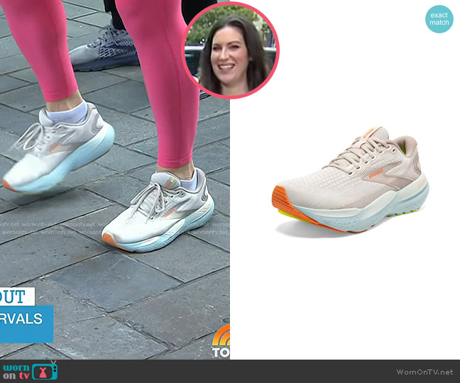 Brooks Glycerin 21 Neutral Running Shoe in Coconut/Aqua/Autumn Sunset worn by Stephanie Mansour on Today