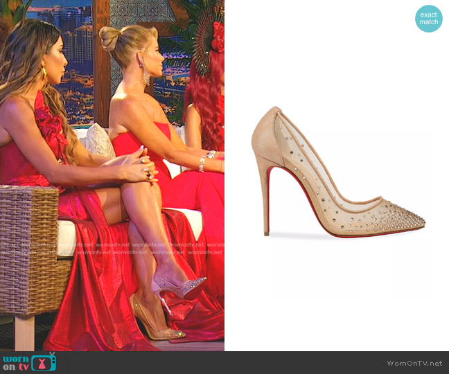 Christian Louboutin Follies 100MM Mesh Strass Pumps in Beige worn by Taleen Marie (Taleen Marie) on The Real Housewives of Dubai