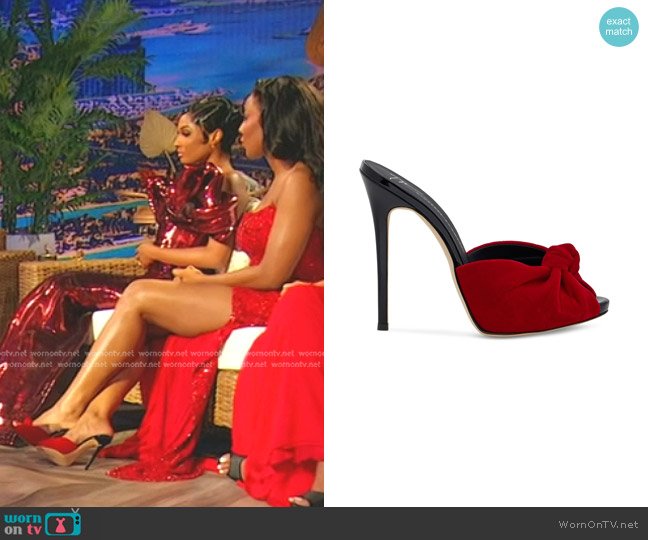 Giuseppe Zanotti Bridget Velvet Sandals worn by Caroline Brooks (Caroline Brooks) on The Real Housewives of Dubai