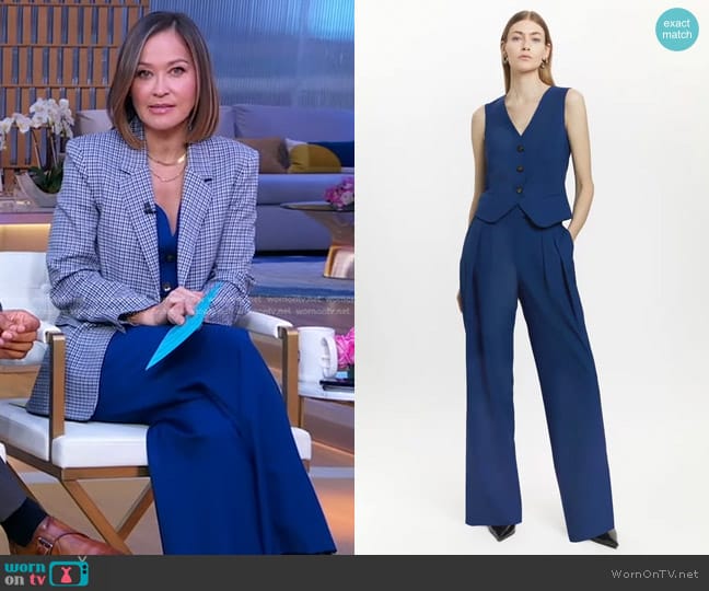 Karen Millen Polished Stretch Wool Blend Vest worn by Eva Pilgrim on Good Morning America