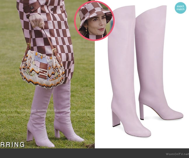 Maison Skorpios Adriana Leather Boots worn by Emily Cooper (Lily Collins) on Emily in Paris
