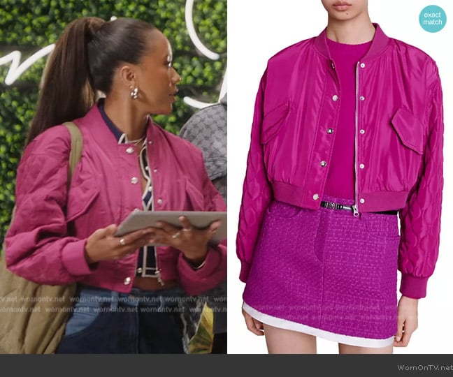 Maje Short Bomber Jacket worn by Keisha (Netta Walker) on All American Homecoming