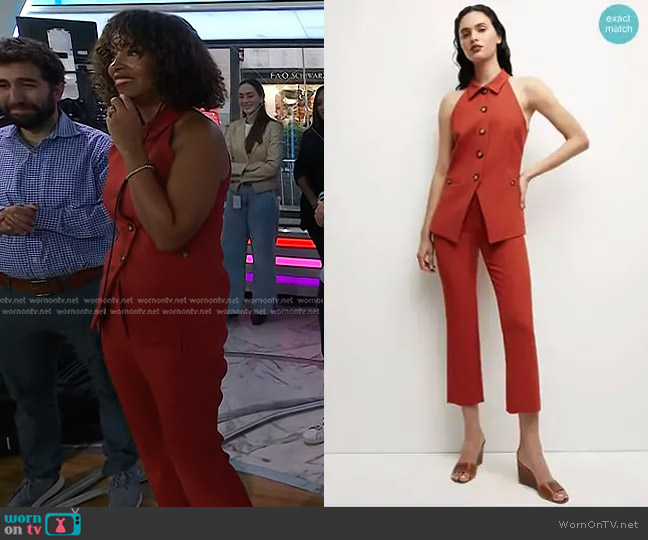 Veronica Beard Orlinda Vest in Brick Red worn by Talia Parkinson-Jones on Today