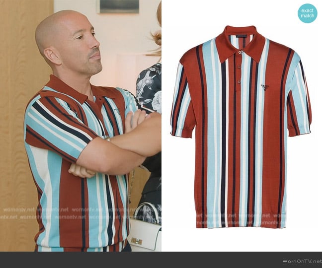 Prada Striped Silk Polo Shirt worn by Jason Oppenheim on Selling Sunset