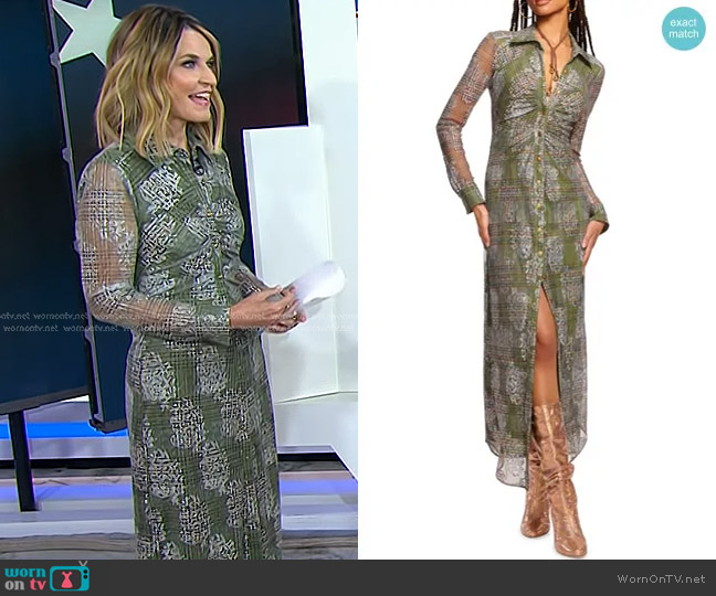 Ramy Brook Wyatt Dress in Dark Sage Tartan worn by Savannah Guthrie on Today
