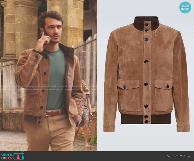 Tod's Suede Bomber Jacket worn by Marcello Muratori (Eugenio Franceschini) on Emily in Paris