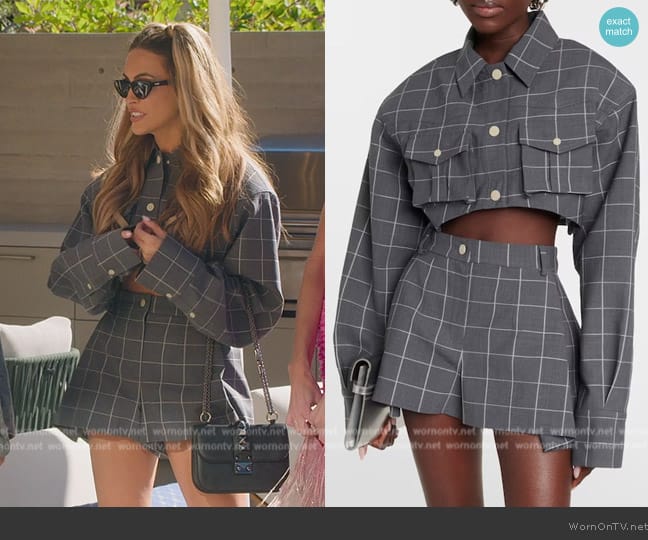 The Mannei Pavlle Checked Cropped Jacket worn by Chrishell Stause on Selling Sunset