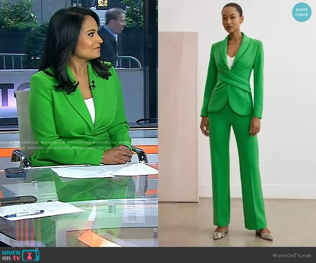 The Fold Averill Jacket in Vivid Green Stretch Crepe worn by Kristen Welker on Today