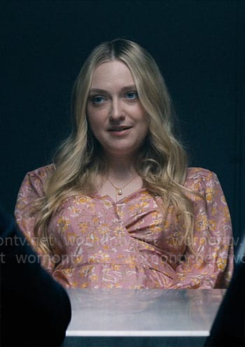 Abby’s pink floral wrap dress on The Perfect Couple