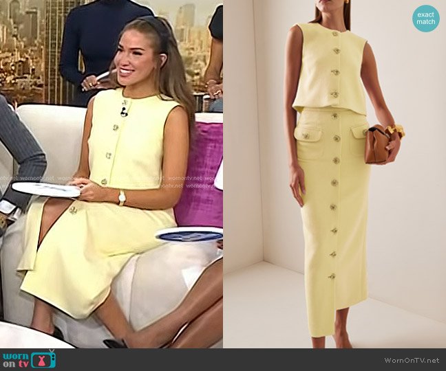 Adam Lippes Dakota Button-Detailed Wool Crepe Maxi Skirt in Yellow worn by Brynn Whitfield on Today