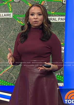 Adelle’s burgundy mixed media dress on Today
