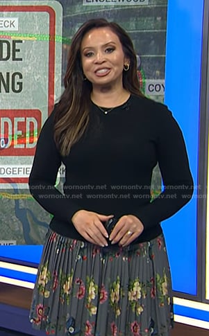 Adelle’s black top and floral pleated skirt on Today