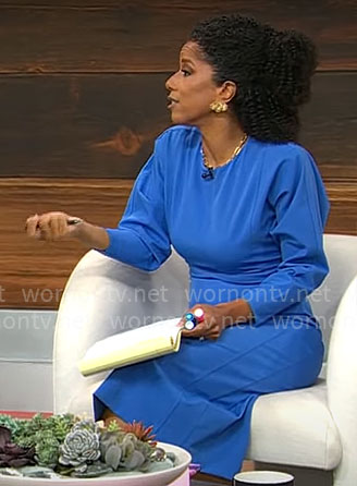 Adriana Diaz’s blue long sleeved midi dress on CBS Mornings
