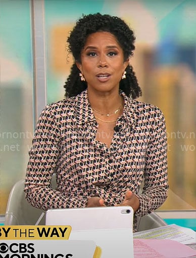 Adriana Diaz’s geometric print jumspuit on CBS Mornings