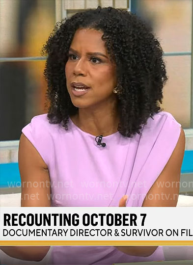 Adriana Diaz’s lilac pink drape front dress on CBS Mornings
