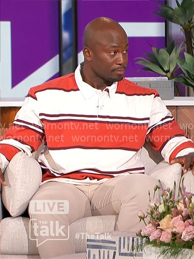 Akbar’s red striped polo shirt on The Talk