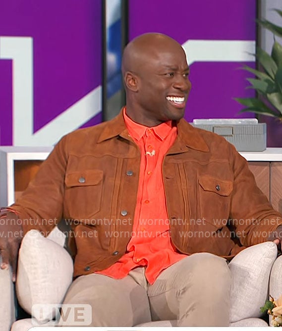 Akbar’s brown leather jacket on The Talk