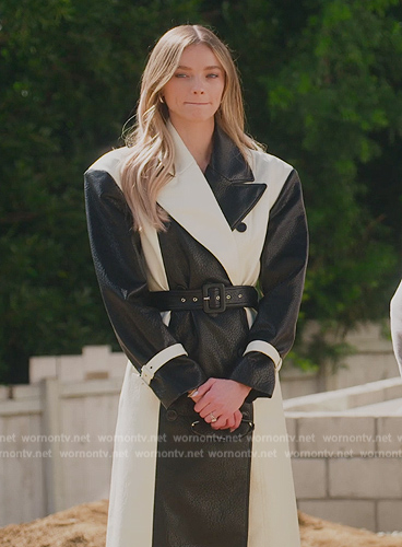 Alanna’s colorblock leather coat on Selling Sunset