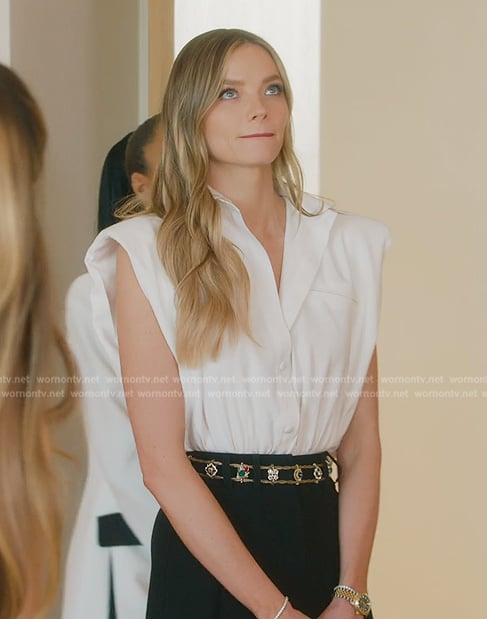 Alanna’s white sleeveless top on Selling Sunset