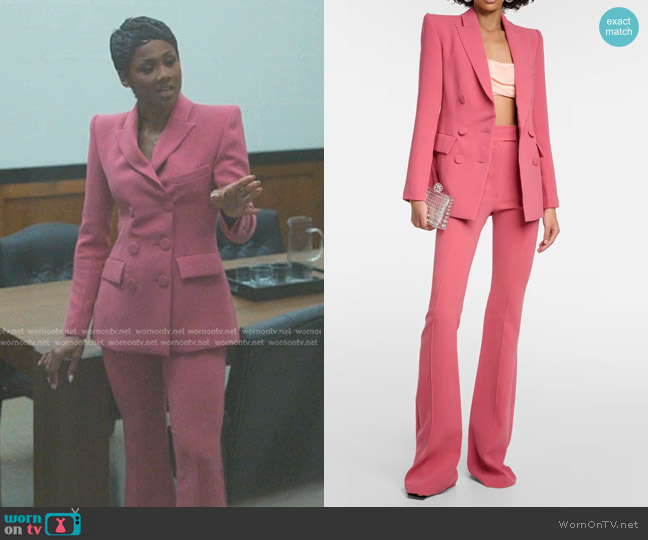 Alex Perry High-rise Flared Pants in Garnet Rose worn by Jax Stewart (Emayatzy Corinealdi) on Reasonable Doubt
