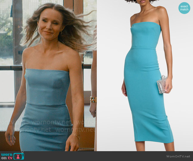 Alex Perry Strapless Midi Dress in Turquoise worn by Joanne (Kristen Bell) on Nobody Wants This