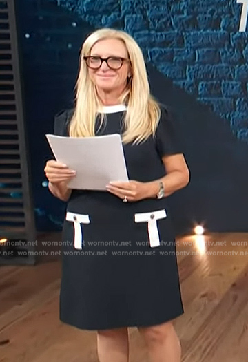 Alison Triessl’s contrast pocket navy dress on Access Hollywood