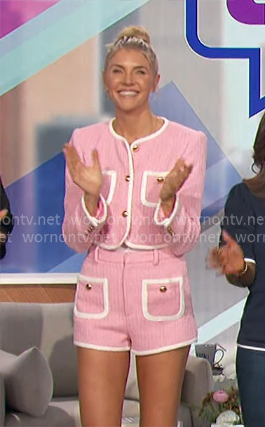 Amanda’s pink tweed jacket and shorts on The Talk