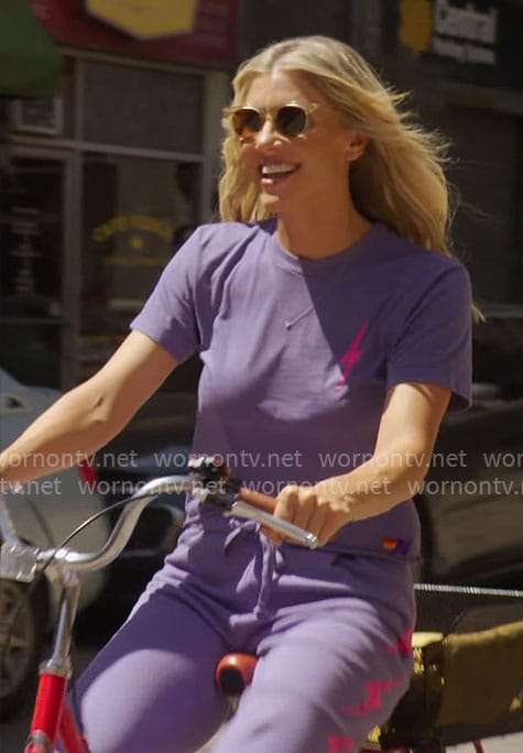 Amanda’s purple lightning bolt t-shirt and sweatpants on The Talk