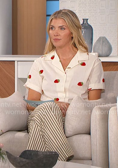 Amanda’s strawberry shirt and striped pants on The Talk