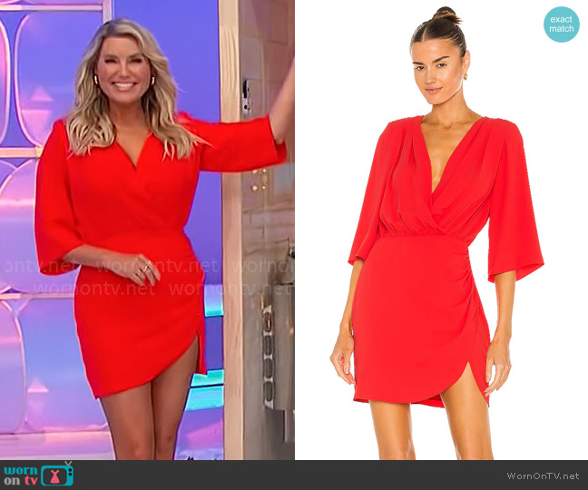 Amanda Uprichard Demetra Dress in Crimson worn by Rachel Reynolds on The Price is Right