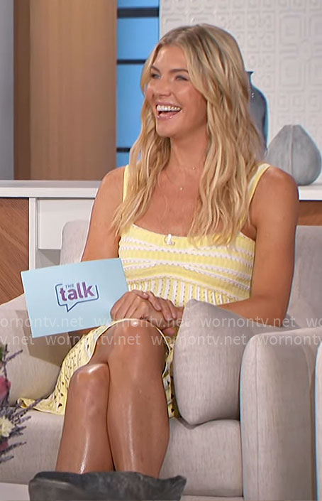 Amanda’s yellow eyelet mini dress on The Talk