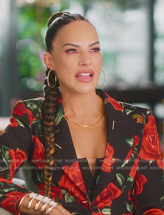 Amanza’s black floral confessional blazer on Selling Sunset