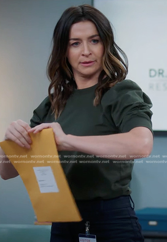 Amelia’s green puff sleeve top on Greys Anatomy