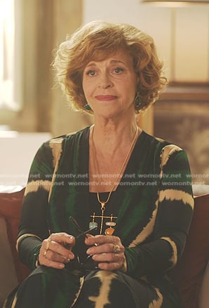 Antonia’s green tie dye print dress on Emily in Paris