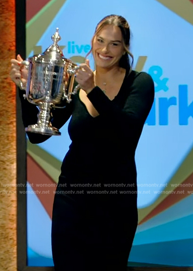 Aryna Sabalenka’s black long sleeve dress on Live with Kelly and Mark