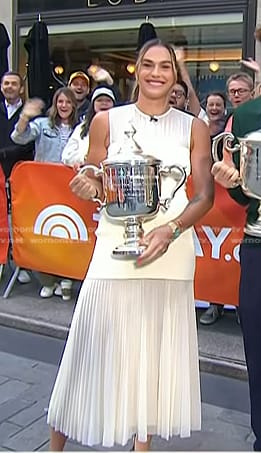 Aryna Sabalenka’s white pleated mixed media dress on Today