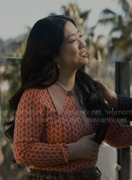 Ashley’s red printed polo sweater on Nobody Wants This