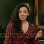Audra’s red floral wrap blouse on The Young and the Restless