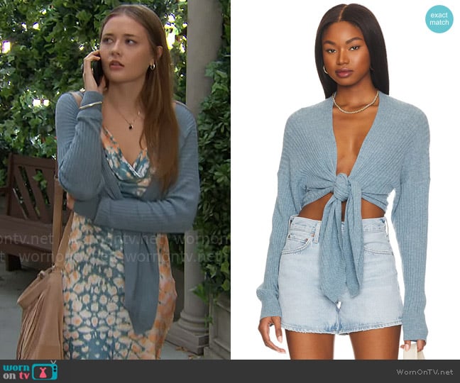 Autumn Cashmere Tie Front Rib Cardigan worn by Faith Newman (Reylynn Caster) on The Young and the Restless