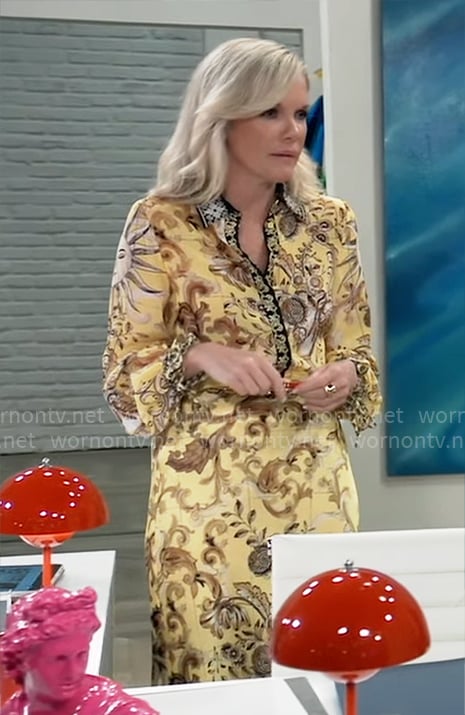 Ava’s yellow printed blouse and skirt set on General Hospital