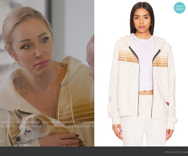5 Stripe Hoodie on Aviator Nation worn by Mary Fitzgerald on Selling Sunset