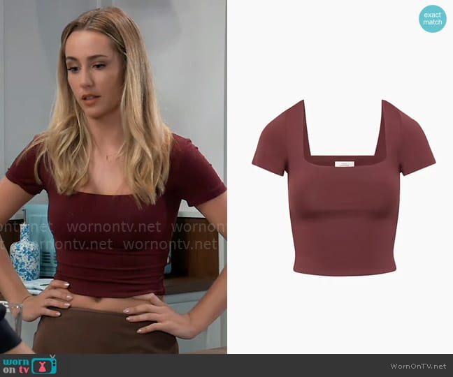 Babaton Contour Squareneck Shortsleeve T-Shirt worn by Josslyn Jacks (Eden McCoy) on General Hospital