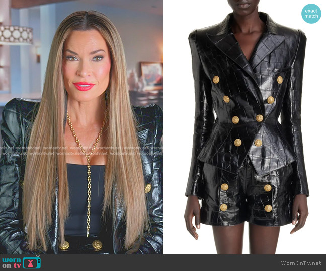 Balmain Croc Embossed Leather Jacket worn by Britani Bateman on The Real Housewives of Salt Lake City