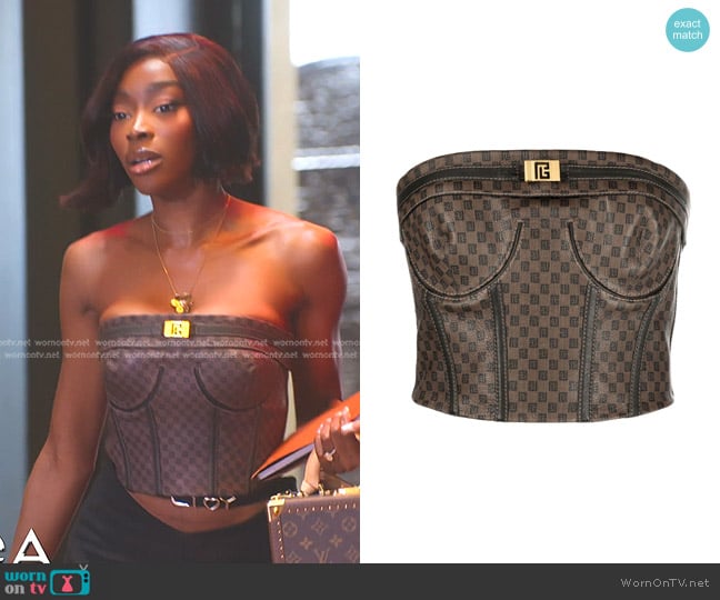 Balmain Monogram Corset Top worn by Chelsea Lazkani on Selling Sunset