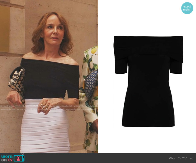Barbara Bui Off-shoulder Knitted Top worn by Sylvie (Philippine Leroy-Beaulieu) on Emily in Paris