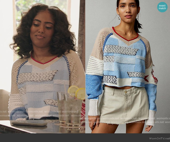 Urban Outfitters Johnny Patchwork Pullover Sweater worn by Gabby (Heather Lynn Harris) on All American Homecoming