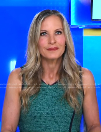 Becky Worley’s green tweed sleeveless top on Good Morning America