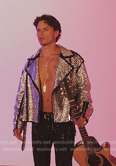 Benoit’s silver crystal embellished jacket on Emily in Paris